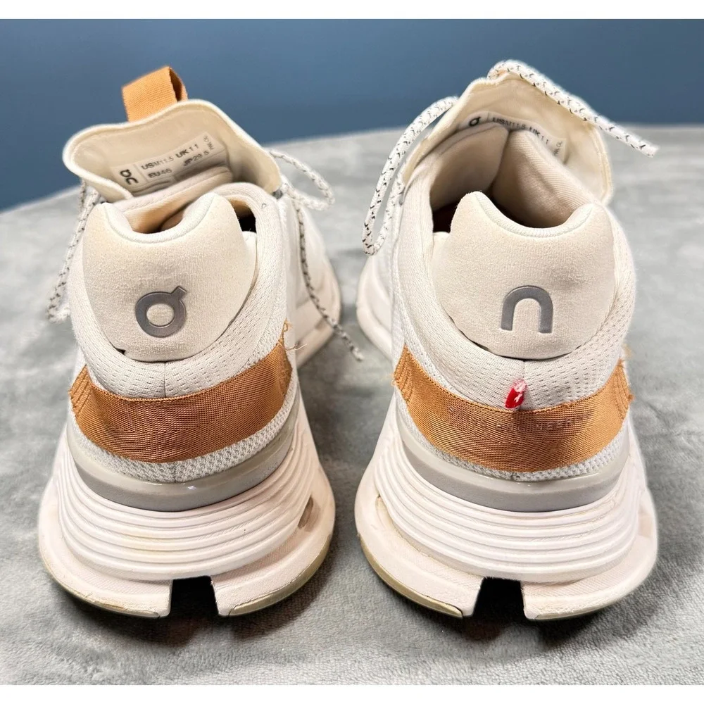 On Cloud Sneakers Mens 11.5 White Tan Cloudtec Running Shoes Lace Up